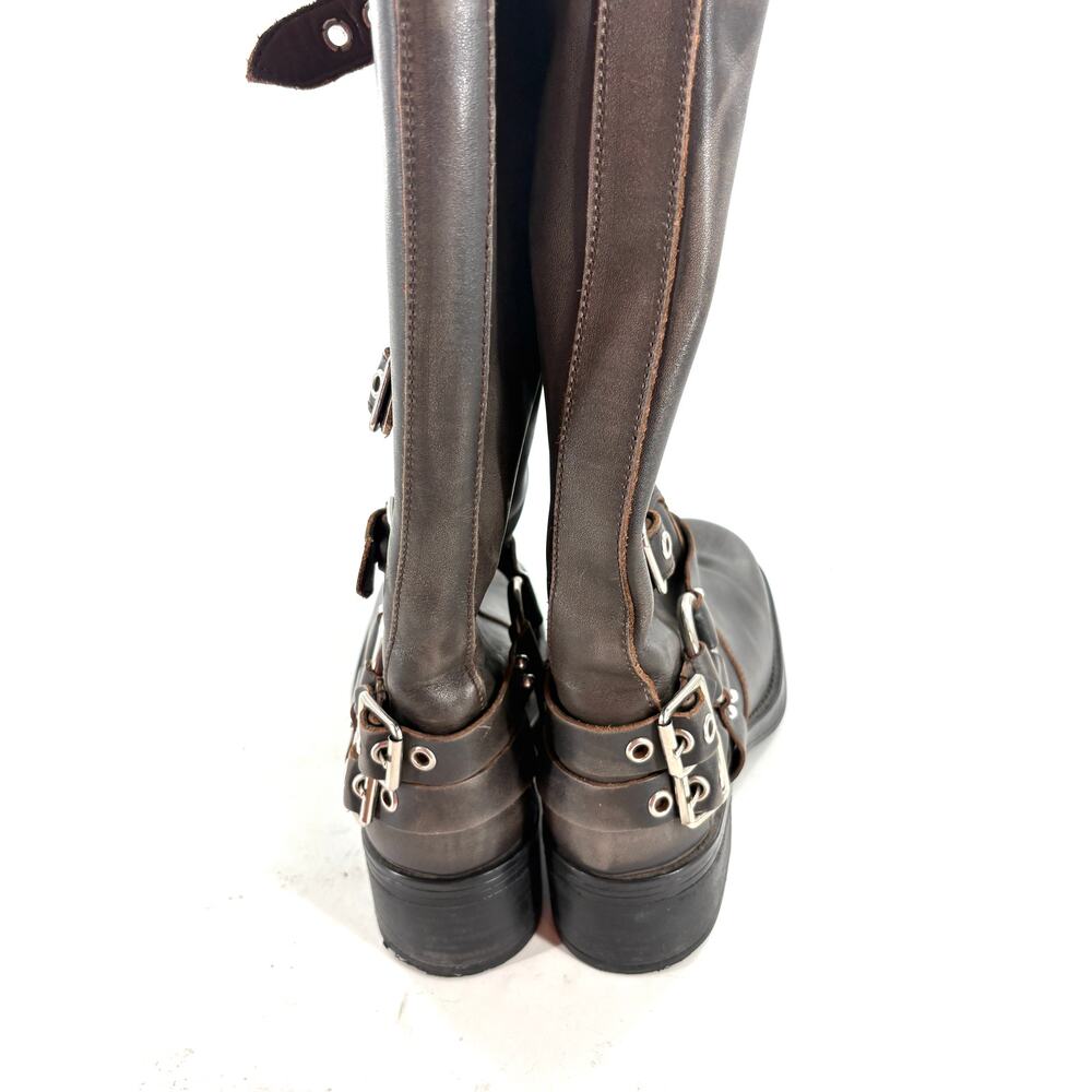 Steve Madden Rocky Buckle Moto Boots 7.5 Punk Grunge Gray Silver Tall Knee High - Picture 6 of 8
